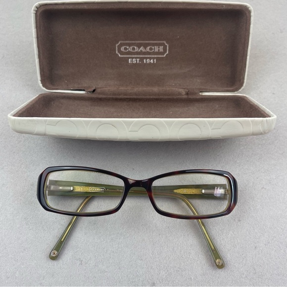 Coach Women’s Designer Eyeglasses Frames Brown Gold Tortoise Rectangular - Picture 1 of 4